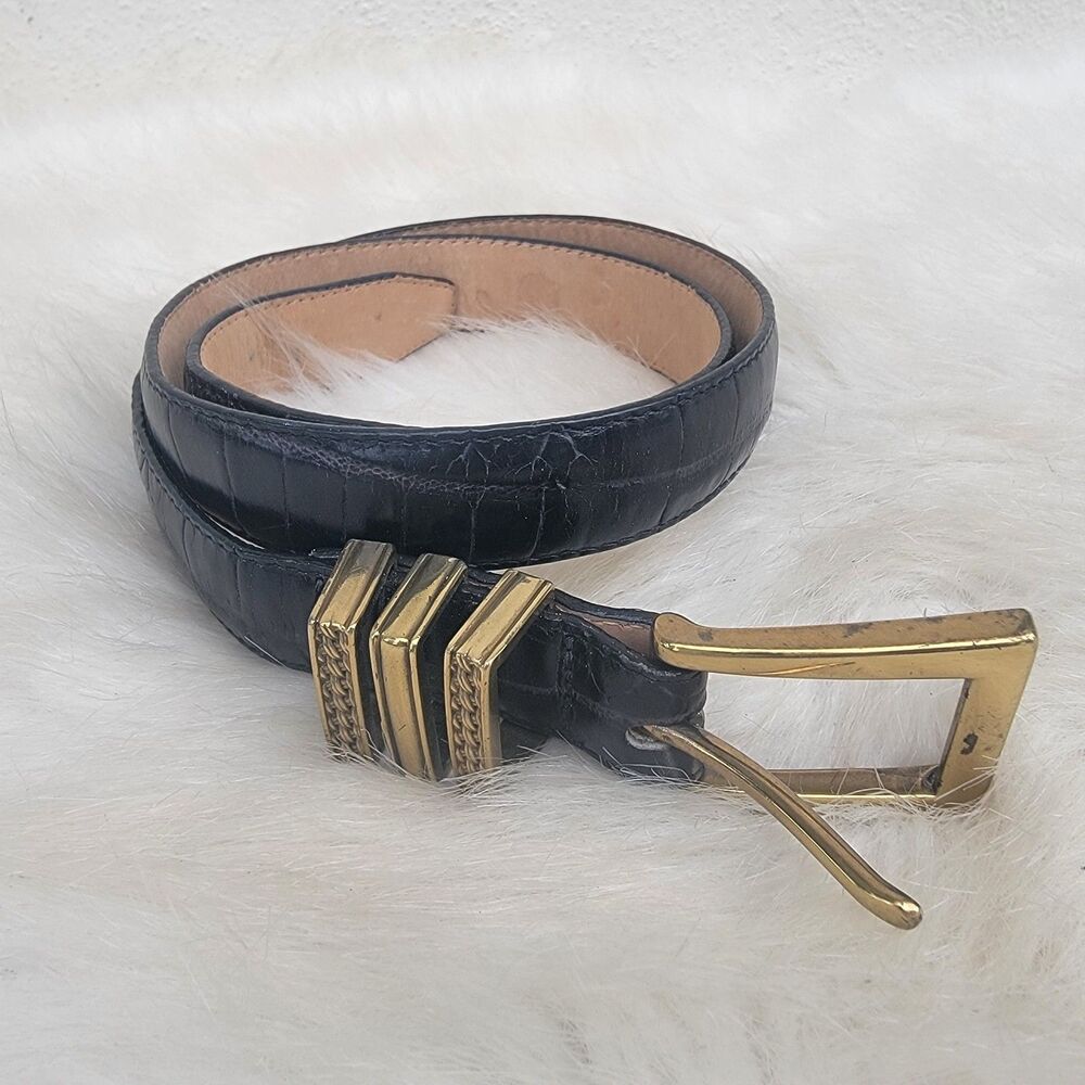 Brighton classics triple loop  leather belt 40063 black gold hardware Sz 32 M/L